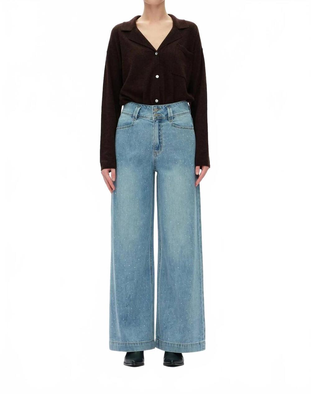 NEW BAYEAS super high rise rhinestone wide leg jeans in light blue